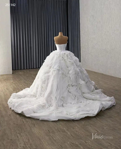 Ivory Sculptural Rosette Wedding Gown with Crystal Bow Bodice & Dramatic Ruffle Skirt – 251142-wedding dresses 2026-Viniodress-Ivory-Custom Size – Add Measurements in Cart-