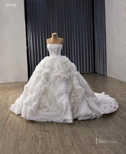 Ivory Sculptural Rosette Wedding Gown with Crystal Bow Bodice & Dramatic Ruffle Skirt – 251142-wedding dresses 2026-Viniodress-Ivory-Custom Size – Add Measurements in Cart-