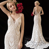 Ivory Sheath Lace Boho Wedding Dresses Spaghetti Strap Bridal Dress VW1125D-wedding dresses-Viniodress-Viniodress