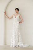 Ivory Sheath Lace Boho Wedding Dresses Spaghetti Strap Bridal Dress VW2197-wedding dresses-Viniodress-Viniodress