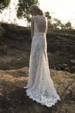 Ivory Sheath Lace Boho Wedding Dresses V-Neck Bridal Dress VW2205-wedding dresses-Viniodress-Viniodress