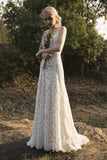 Ivory Sheath Lace Boho Wedding Dresses V-Neck Bridal Dress VW2205-wedding dresses-Viniodress-Viniodress