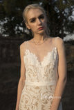 Ivory Sheath Lace Boho Wedding Dresses V-Neck Bridal Dress VW2205-wedding dresses-Viniodress-Viniodress