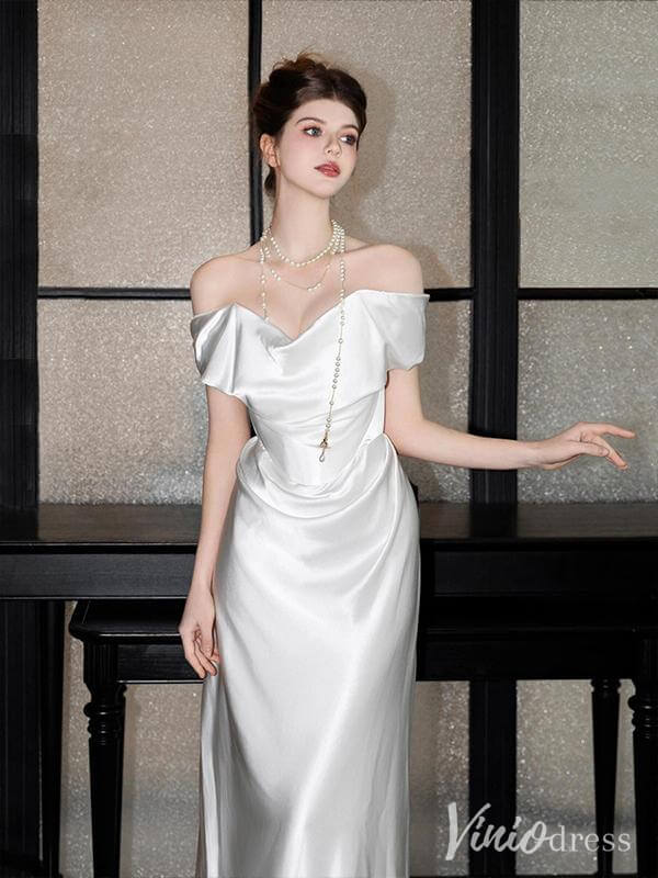 Ivory Smooth Satin Mermaid Prom Dresses Off the Shoulder Evening Dress AD1320-prom dresses 2025 -Viniodress-Ivory-Custom Size-