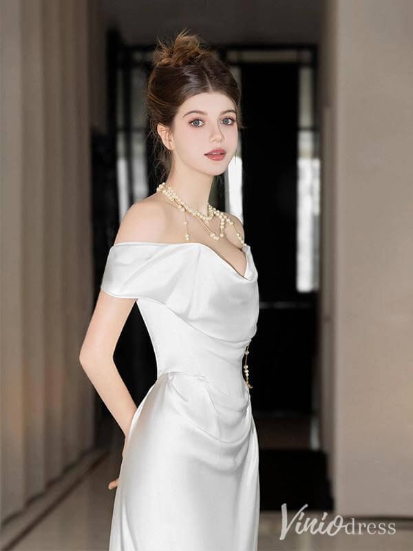 Ivory Smooth Satin Mermaid Prom Dresses Off the Shoulder Evening Dress AD1320-prom dresses 2025 -Viniodress-Ivory-Custom Size-