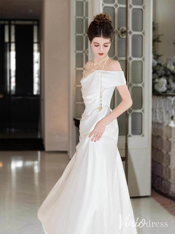 Ivory Smooth Satin Mermaid Prom Dresses Off the Shoulder Evening Dress AD1320-prom dresses 2025 -Viniodress-Ivory-Custom Size-