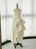 Ivory Spaghetti Strap Prom Dresses Satin Tea-Length Dress AD1084