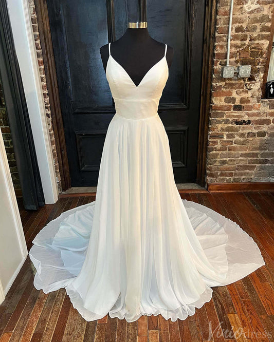 Ivory Spaghetti Strap V-Neck Wedding Dresses Chiffon Country Bridal Gown VW2161-wedding dresses 2025 -Viniodress-Ivory-Custom Size-