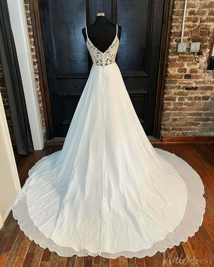 Ivory Spaghetti Strap V-Neck Wedding Dresses Chiffon Country Bridal Gown VW2161-wedding dresses 2025 -Viniodress-Ivory-Custom Size-