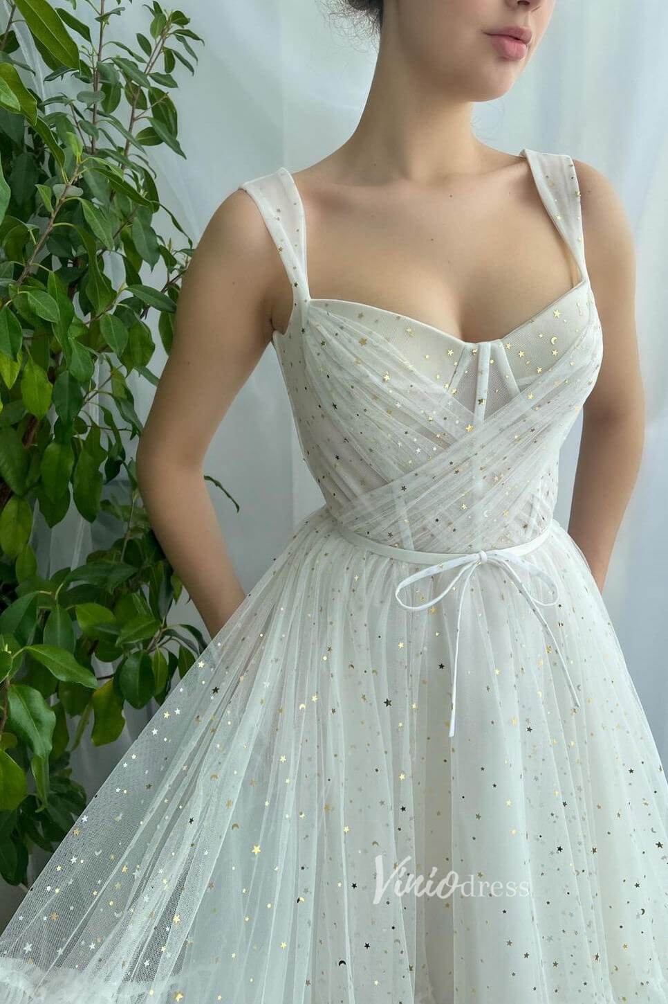 Ivory Starry Tulle Hoco Dresses Midi Length Prom Dress FD2990-prom dresses 2025 -Viniodress-Ivory-Custom Size-