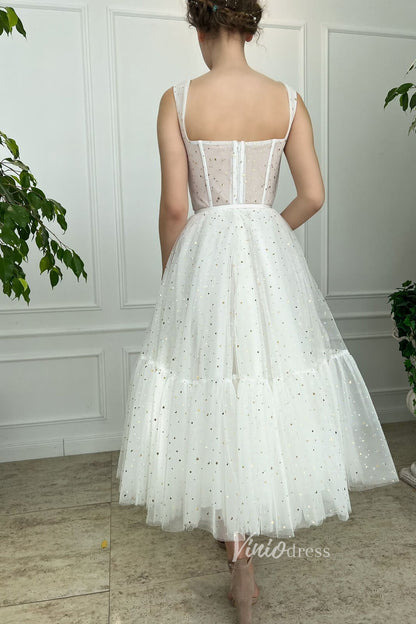 Ivory Starry Tulle Hoco Dresses Midi Length Prom Dress FD2990-prom dresses 2025 -Viniodress-Ivory-Custom Size-