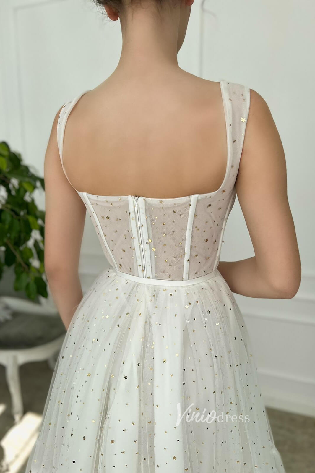 Ivory Starry Tulle Hoco Dresses Midi Length Prom Dress FD2990-prom dresses 2025 -Viniodress-Ivory-Custom Size-