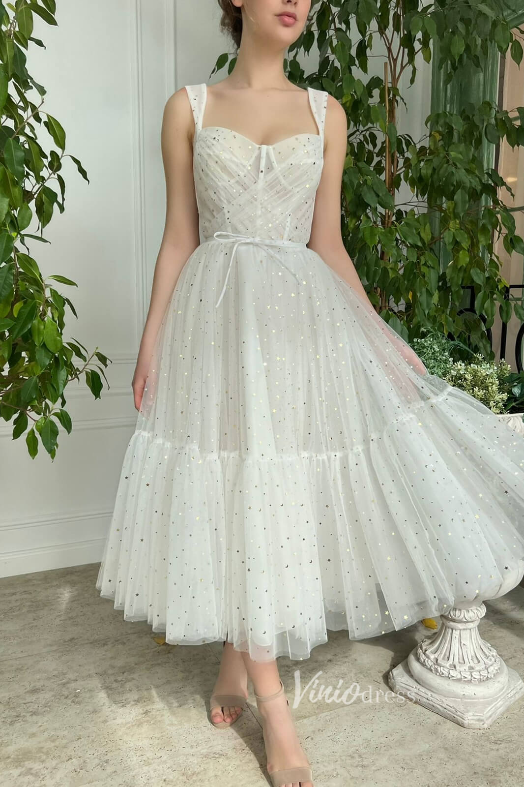 Ivory Starry Tulle Hoco Dresses Midi Length Prom Dress FD2990-prom dresses 2025 -Viniodress-Ivory-Custom Size-