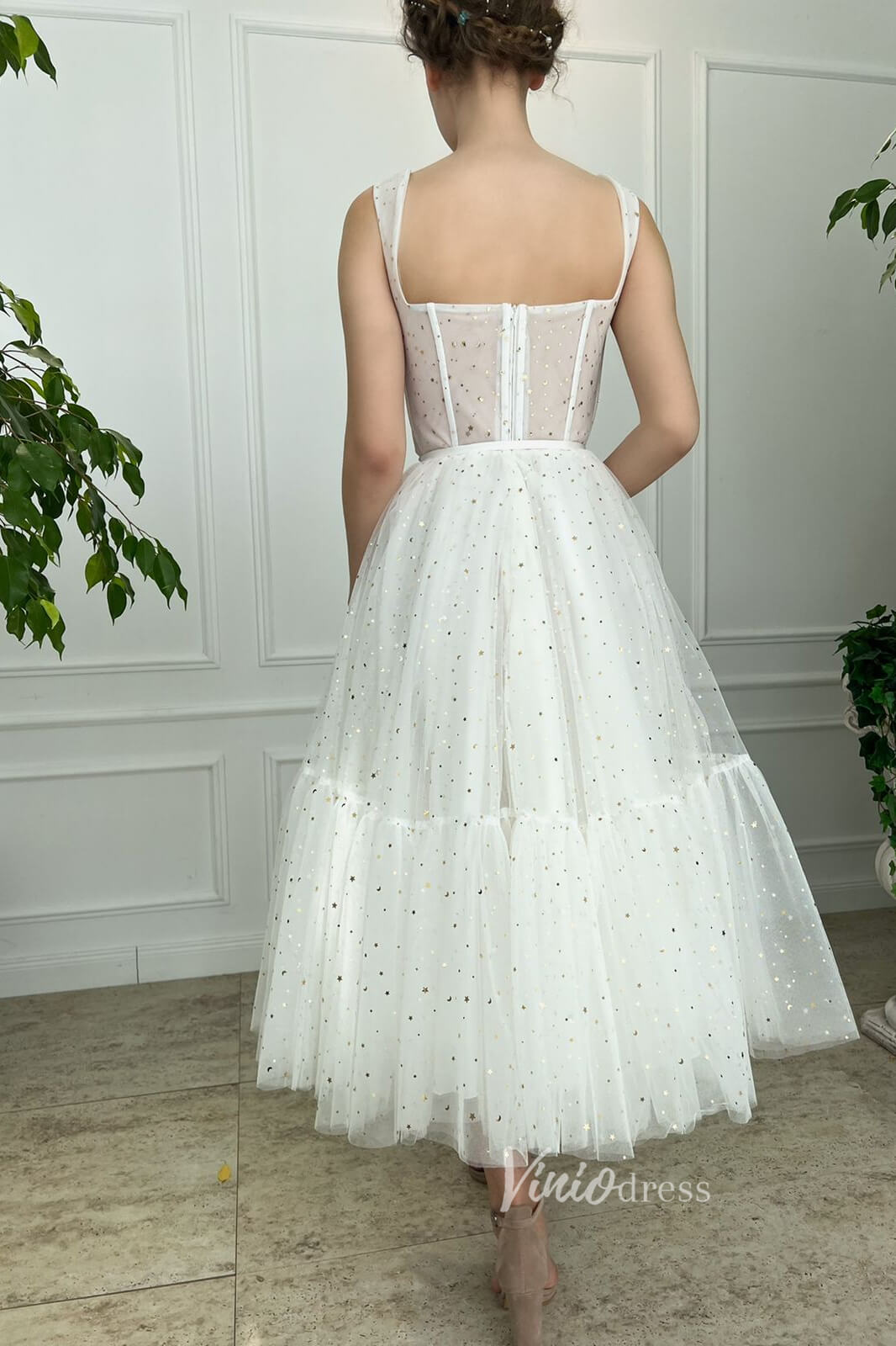 Prom Dress 2025 Ivory Starry Tulle Hoco Dresses Midi Length Prom Dress FD2990-unique prom dresses-Ivory-Custom Size-Viniodress