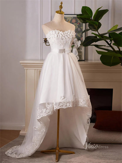 Ivory Strapless High Low Prom Dresses Lace Applique Homecoming Dress BJ064-prom dresses 2025 -Viniodress-Ivory-Custom Size-