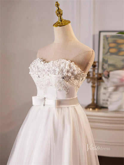 Ivory Strapless High Low Prom Dresses Lace Applique Homecoming Dress BJ064-prom dresses 2025 -Viniodress-Ivory-Custom Size-