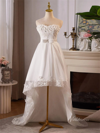Ivory Strapless High Low Prom Dresses Lace Applique Homecoming Dress BJ064-prom dresses 2025 -Viniodress-Ivory-Custom Size-