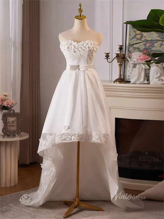 Ivory Strapless High Low Prom Dresses Lace Applique Homecoming Dress BJ064-prom dresses 2025 -Viniodress-Ivory-Custom Size-