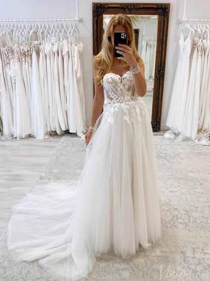 Ivory Strapless Lace Applique Wedding Dresses Floral Country Bridal Gown AW1019-wedding dresses 2025 -Viniodress-Ivory-Custom Size-