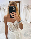 Ivory Strapless Lace Applique Wedding Dresses Floral Country Bridal Gown AW1019-wedding dresses-Viniodress