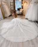 Ivory Strapless Lace Applique Wedding Dresses with Slit Sweetheart Bridal Gown AW1014