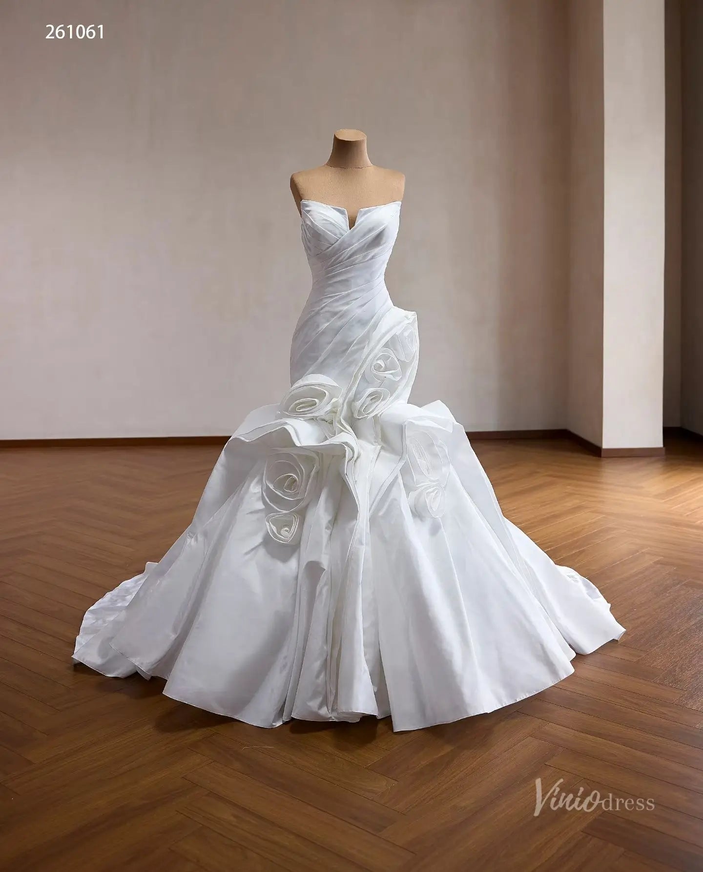 Ivory Strapless Ruched Mermaid Wedding Dress with Sculptural Rosette Ruffles – 261061-wedding dresses 2026-Viniodress-Ivory-Custom Size – Add Measurements in Cart-