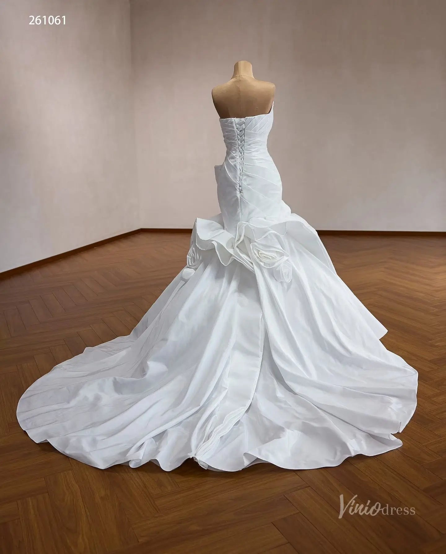 Ivory Strapless Ruched Mermaid Wedding Dress with Sculptural Rosette Ruffles – 261061-wedding dresses 2026-Viniodress-Ivory-Custom Size – Add Measurements in Cart-