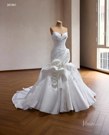 Ivory Strapless Ruched Mermaid Wedding Dress with Sculptural Rosette Ruffles – 261061-wedding dresses 2026-Viniodress-Ivory-Custom Size – Add Measurements in Cart-