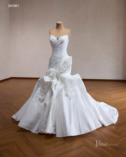 Ivory Strapless Ruched Mermaid Wedding Dress with Sculptural Rosette Ruffles – 261061-wedding dresses 2026-Viniodress-Ivory-Custom Size – Add Measurements in Cart-