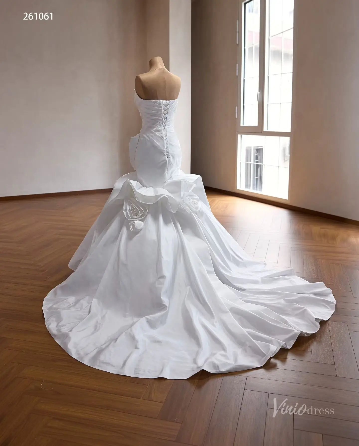 Ivory Strapless Ruched Mermaid Wedding Dress with Sculptural Rosette Ruffles – 261061-wedding dresses 2026-Viniodress-Ivory-Custom Size – Add Measurements in Cart-