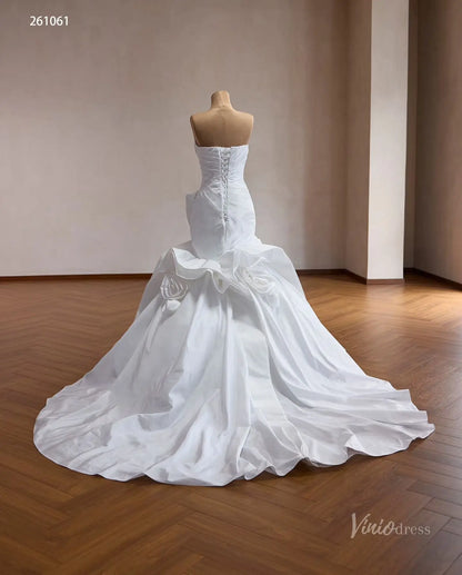 Ivory Strapless Ruched Mermaid Wedding Dress with Sculptural Rosette Ruffles – 261061-wedding dresses 2026-Viniodress-Ivory-Custom Size – Add Measurements in Cart-