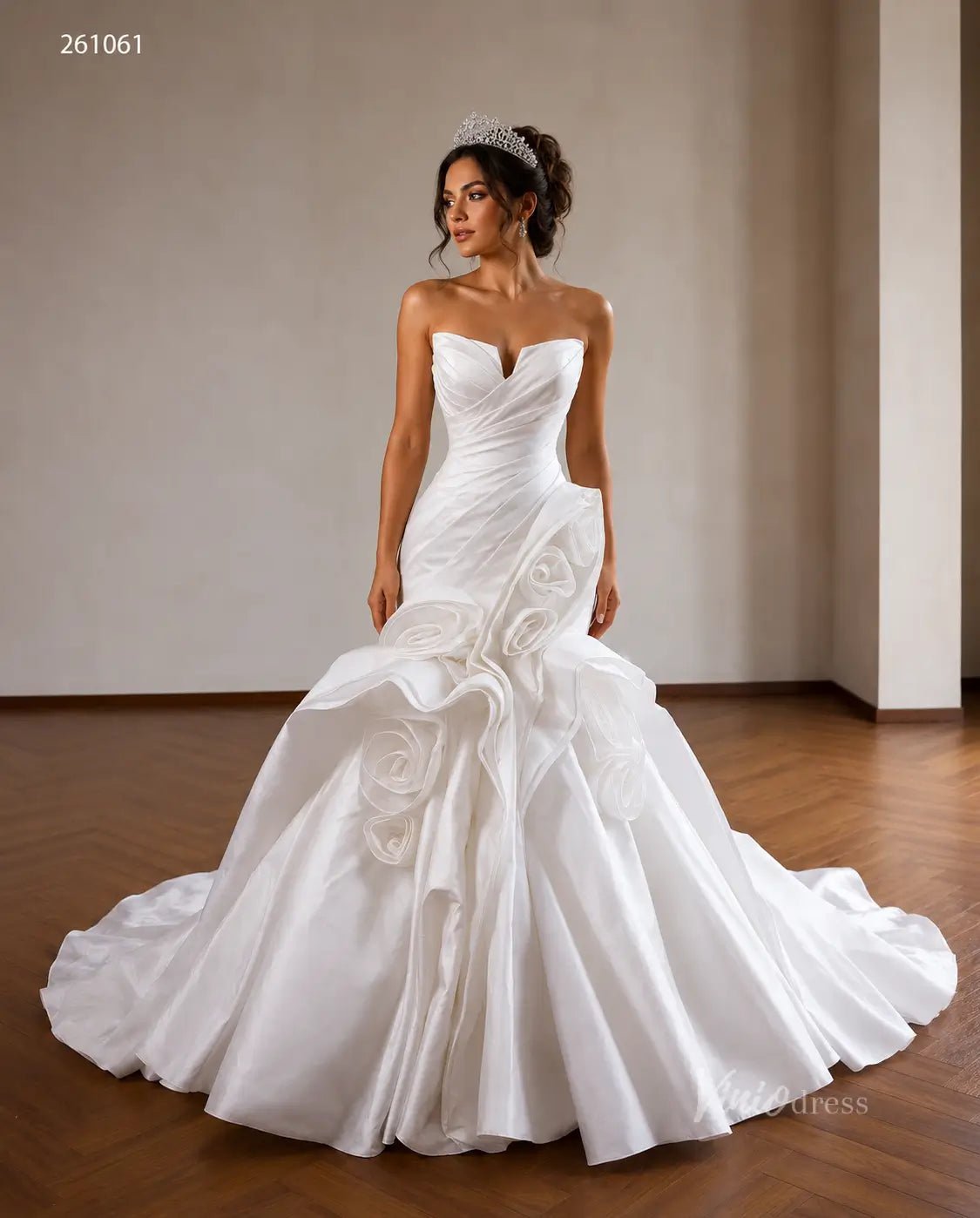 Ivory Strapless Ruched Mermaid Wedding Dress with Sculptural Rosette Ruffles – 261061-wedding dresses 2026-Viniodress-Ivory-Custom Size – Add Measurements in Cart-