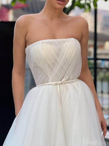 Ivory Strapless Ruched Wedding Dresses Outdoor Bridal Gown VW2167-wedding dresses 2025 -Viniodress-Ivory-Custom Size-