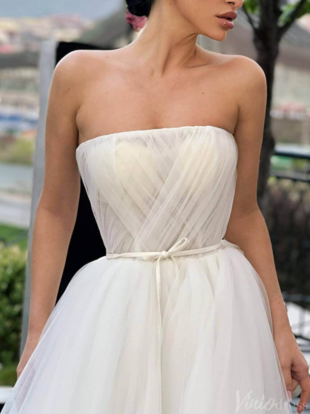 Ivory Strapless Ruched Wedding Dresses Outdoor Bridal Gown VW2167-wedding dresses 2025 -Viniodress-Ivory-Custom Size-