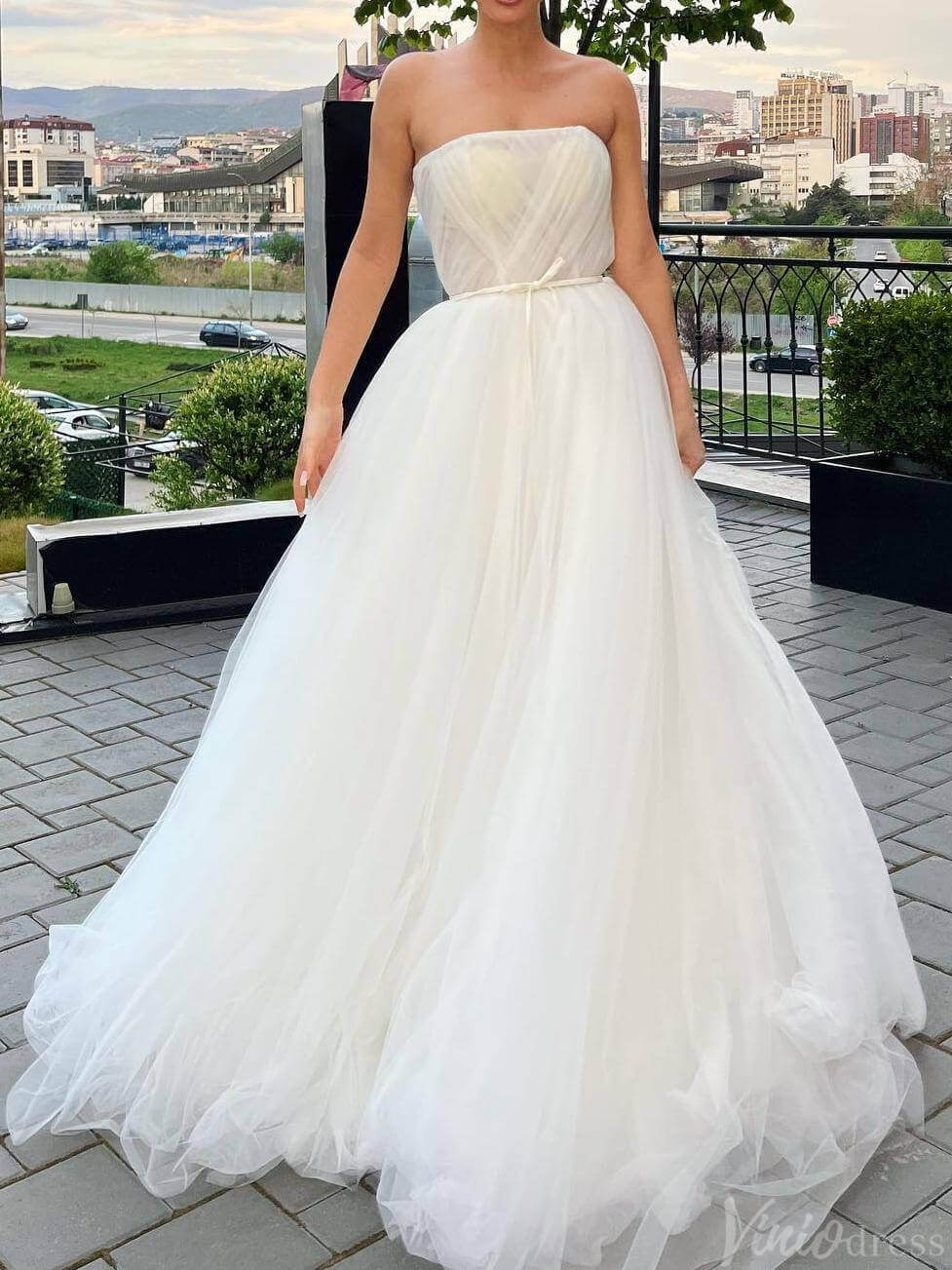 Ivory Strapless Ruched Wedding Dresses Outdoor Bridal Gown VW2167-wedding dresses-Viniodress