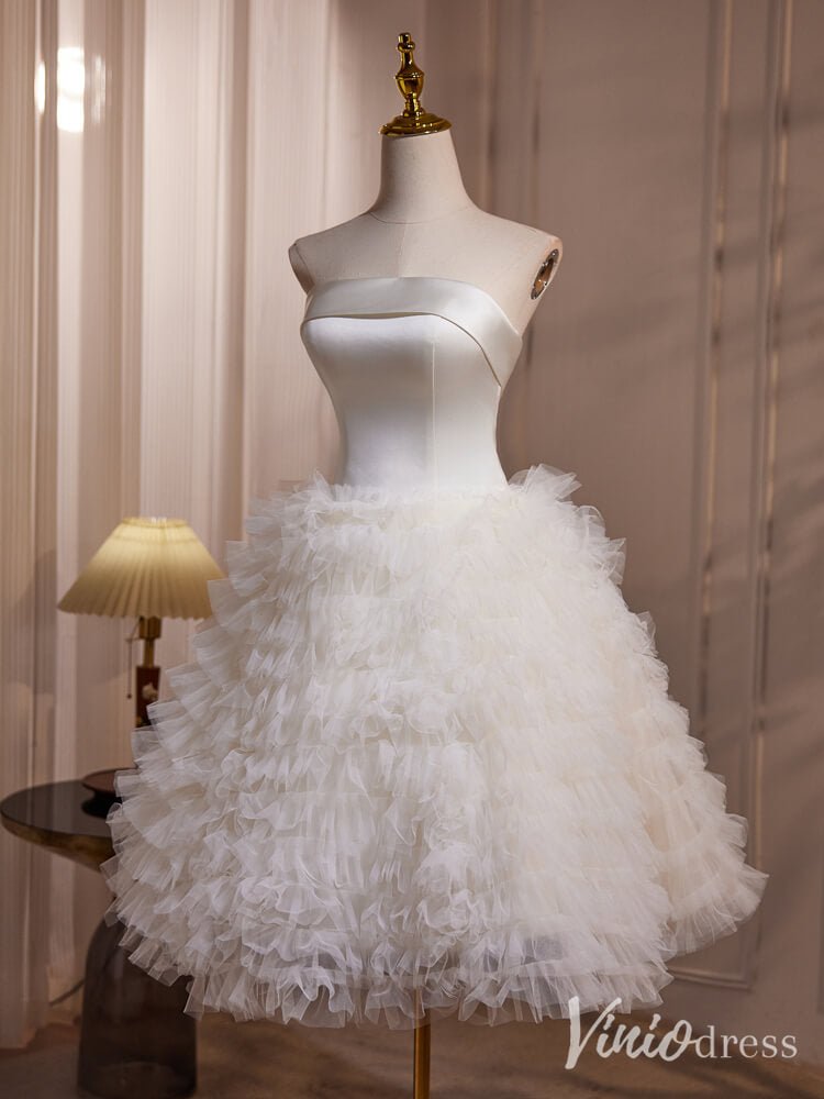 Ivory Strapless Ruffle Homecoming Dresses Satin Bodice Corset Back Party Dress BJ034-prom dresses 2025 -Viniodress-Ivory-Custom Size-
