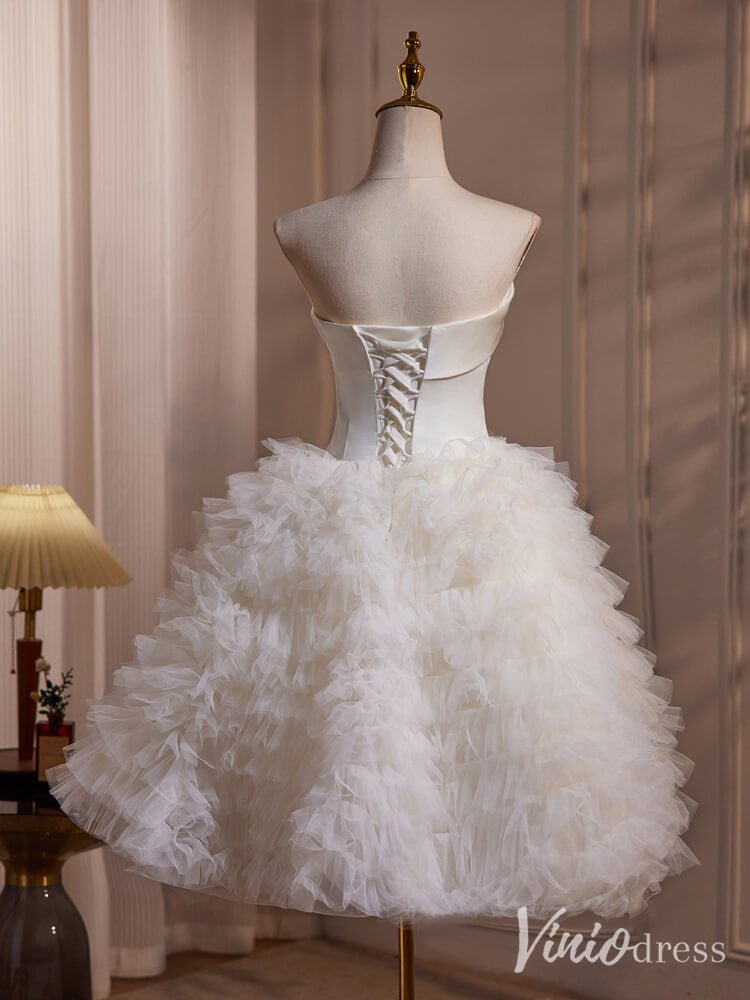 Ivory Strapless Ruffle Homecoming Dresses Satin Bodice Corset Back Party Dress BJ034-prom dresses 2025 -Viniodress-Ivory-Custom Size-