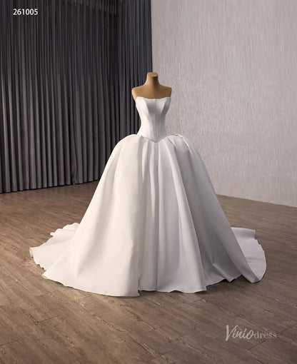 Ivory Strapless Satin Ball Gown Wedding Dress with Sweetheart Neckline & Basque Waist – 261005-wedding dresses 2026-Viniodress-Ivory-Custom Size – Add Measurements in Cart-