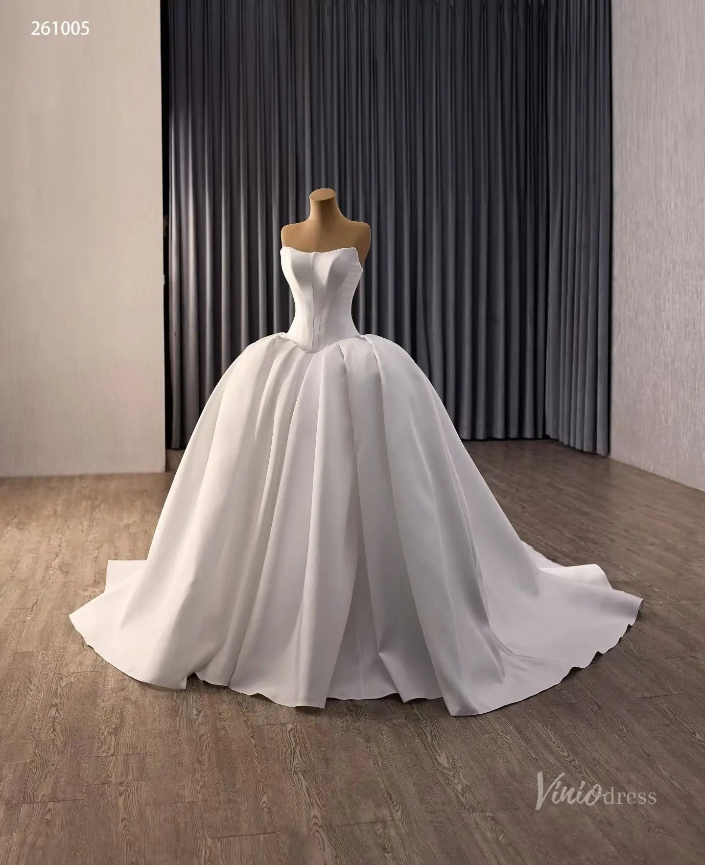 Ivory Strapless Satin Ball Gown Wedding Dress with Sweetheart Neckline & Basque Waist – 261005-wedding dresses 2026-Viniodress-Ivory-Custom Size – Add Measurements in Cart-