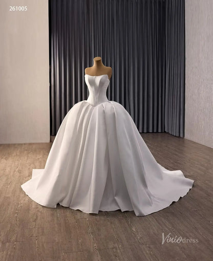 Ivory Strapless Satin Ball Gown Wedding Dress with Sweetheart Neckline & Basque Waist – 261005-wedding dresses 2026-Viniodress-Ivory-Custom Size – Add Measurements in Cart-
