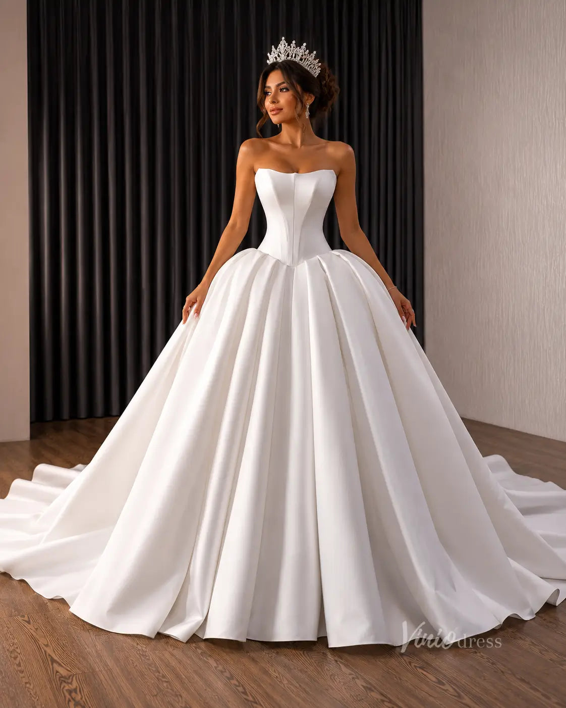 Ivory Strapless Satin Ball Gown Wedding Dress with Sweetheart Neckline & Basque Waist – 261005-wedding dresses 2026-Viniodress-Ivory-Custom Size – Add Measurements in Cart-