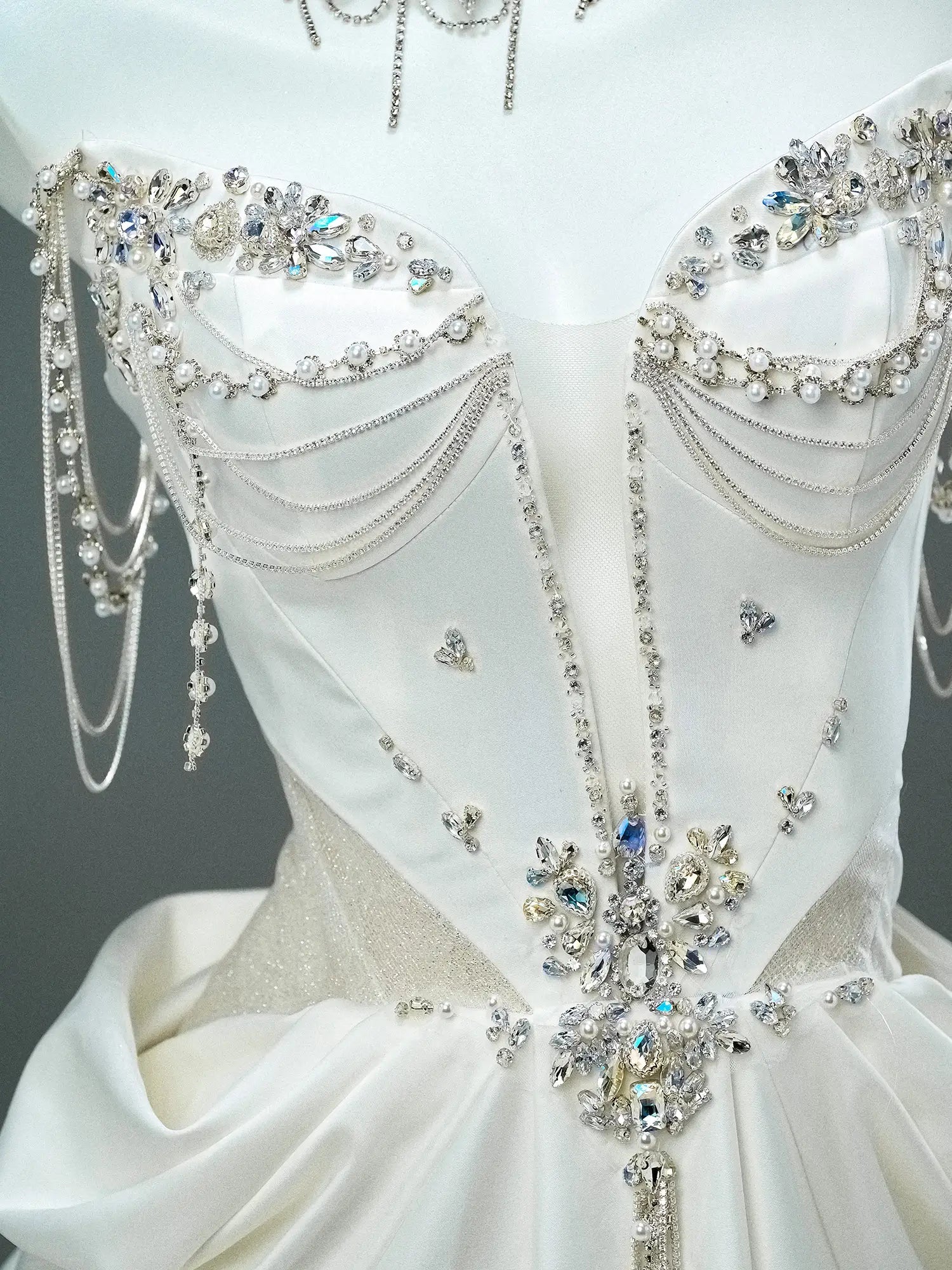 Ivory Strapless Satin Prom Dresses with Sweetheart Neckline, Rhinestones & Pearl String - CQ0116-Couture Gown 2025 -Viniodress-Ivory-Custom Size-