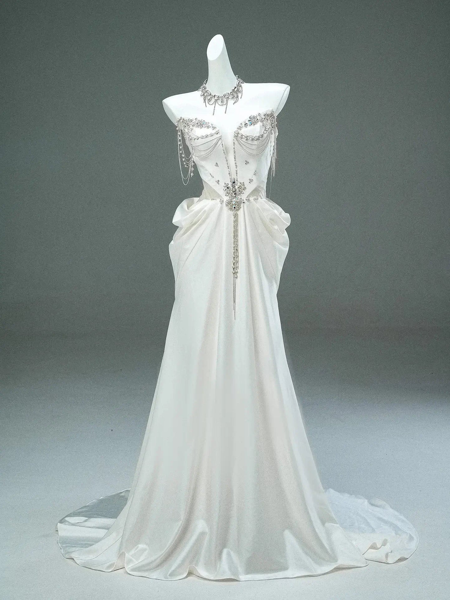 Ivory Strapless Satin Prom Dresses with Sweetheart Neckline, Rhinestones & Pearl String - CQ0116-Couture Gown 2025 -Viniodress-Ivory-Custom Size-