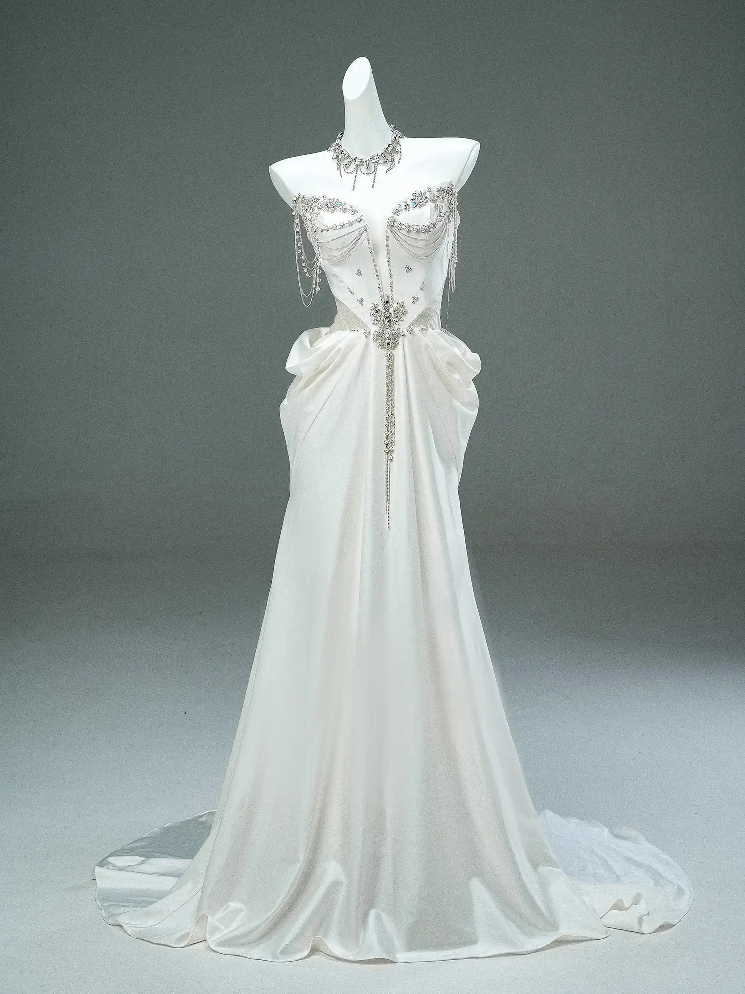 Ivory Strapless Satin Prom Dresses with Sweetheart Neckline, Rhinestones & Pearl String - CQ0116-Couture Gown 2025 -Viniodress-Ivory-Custom Size-