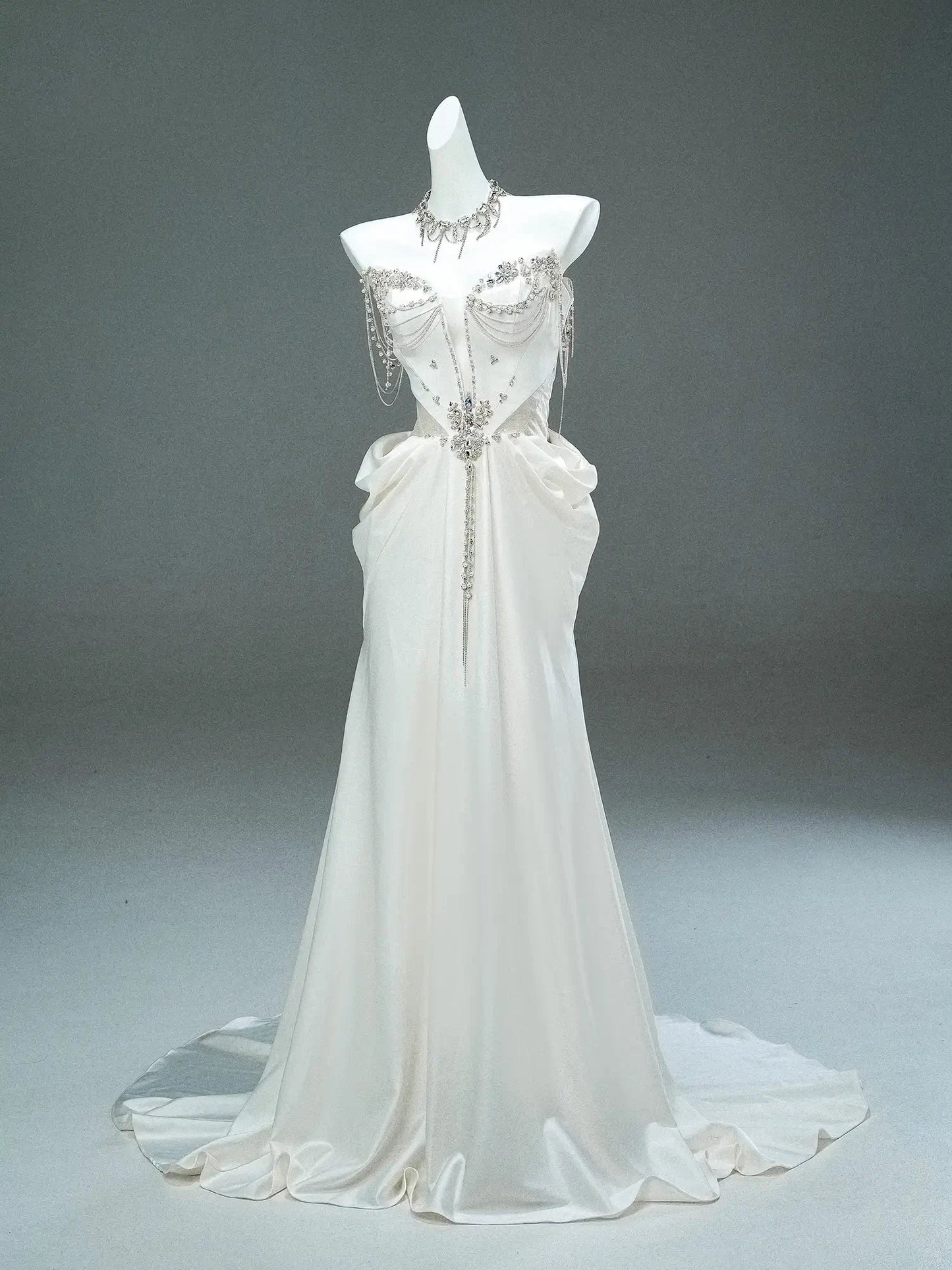 Ivory Strapless Satin Prom Dresses with Sweetheart Neckline, Rhinestones & Pearl String - CQ0116-Couture Gown 2025 -Viniodress-Ivory-Custom Size-