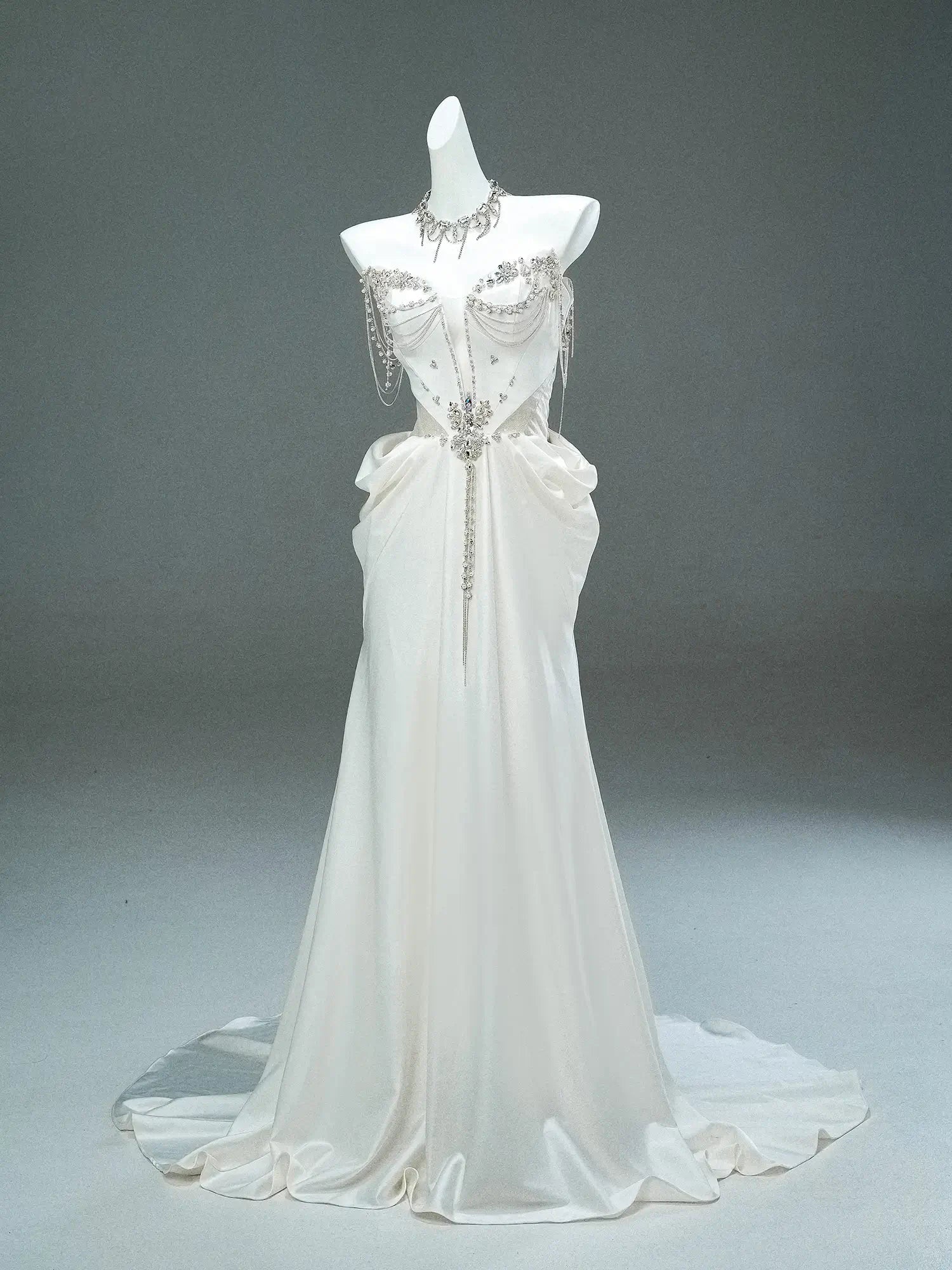 Ivory Strapless Satin Prom Dresses with Sweetheart Neckline, Rhinestones & Pearl String - CQ0116-Couture Gown 2025 -Viniodress-Ivory-Custom Size-