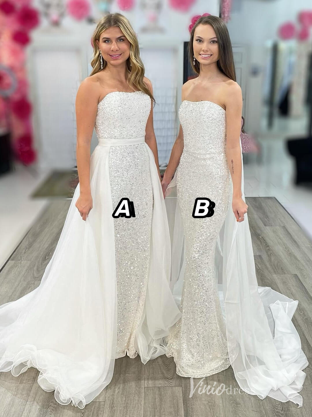 Ivory Strapless Sequin Mermaid Prom Dresses Overskirt Evening Gown FD4059-prom dresses-Viniodress-A-Ivory-Custom Size-Viniodress