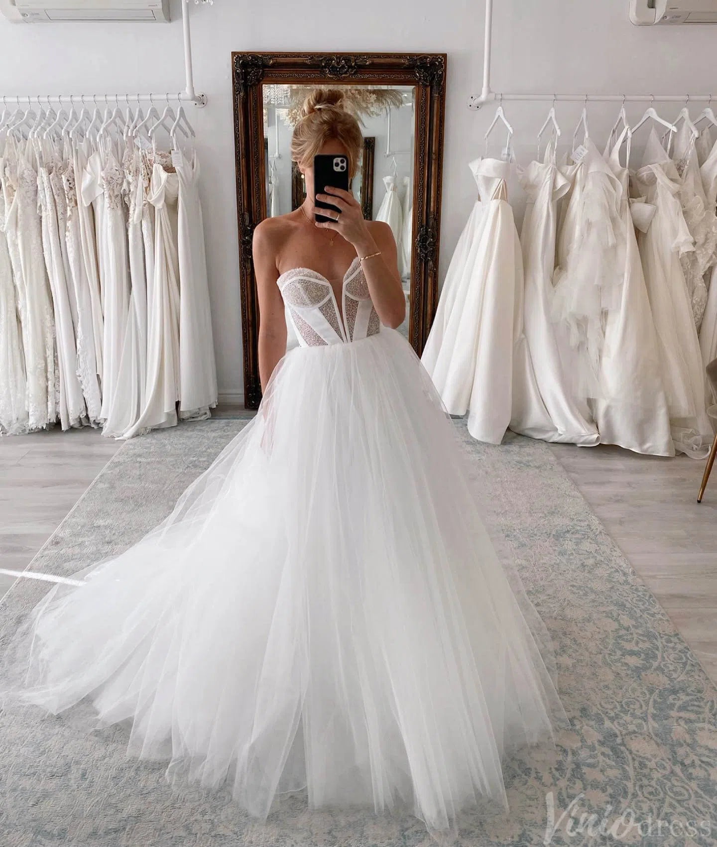 Ivory Strapless Sweetheart Wedding Dresses Tulle Country Bridal Gown AW1001-wedding dresses 2025 -Viniodress-Ivory-Custom Size-
