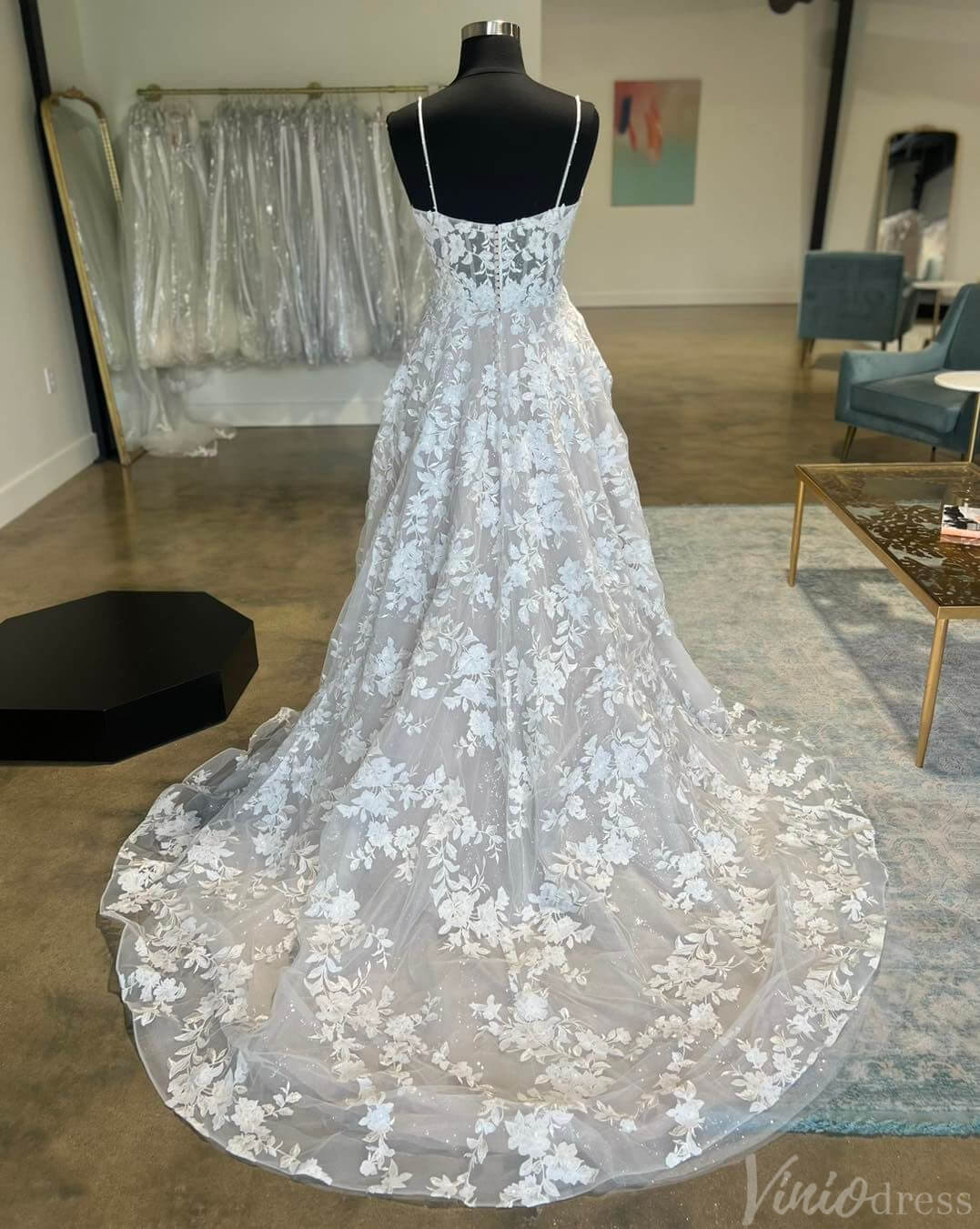 Ivory Sweetheart Lace Applique Wedding Dresses Spaghetti strap Rustic Bridal Gown VW2222-wedding dresses 2025 -Viniodress-Ivory-Custom Size-