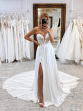 Ivory Sweetheart Lace Applique Wedding Dresses with Slit Strapless Chiffon Bridal Gown AW1017-wedding dresses-Viniodress